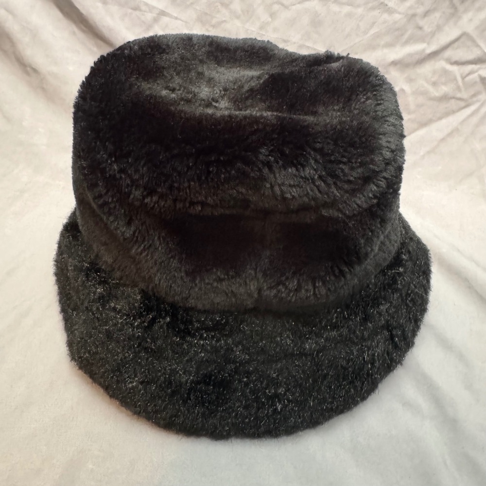 Vintage Bucket Hat Women One Size Black Excellent Faux Fur Y2K Cloche 90s